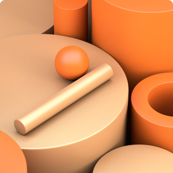 Formas 3D cilíndricas e esféricas com gradiente laranja